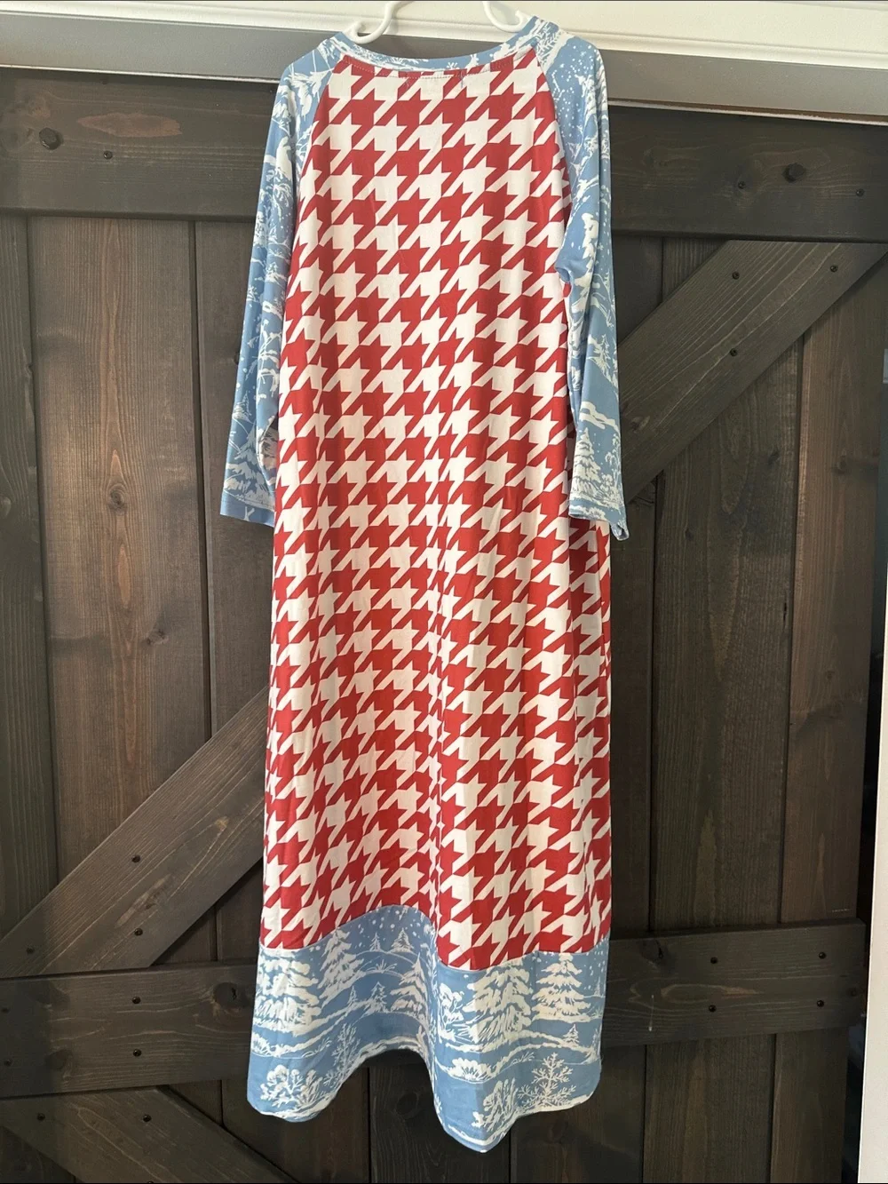 Two-Tone Red Houndstooth & Blue Raglan Kids Dress